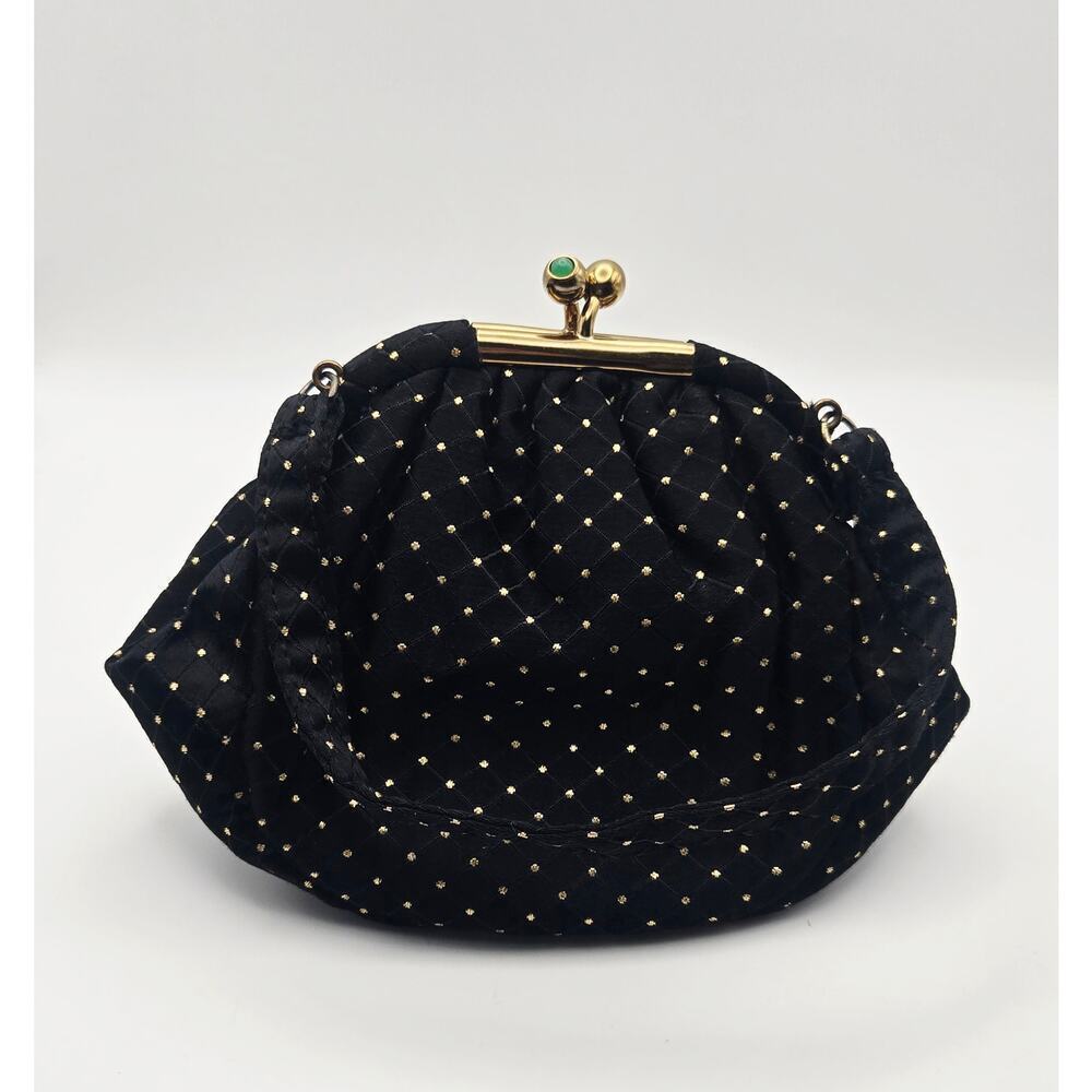 Frilo Vintage Black and Gold Polka Dot Clutch/Wristlet Purse